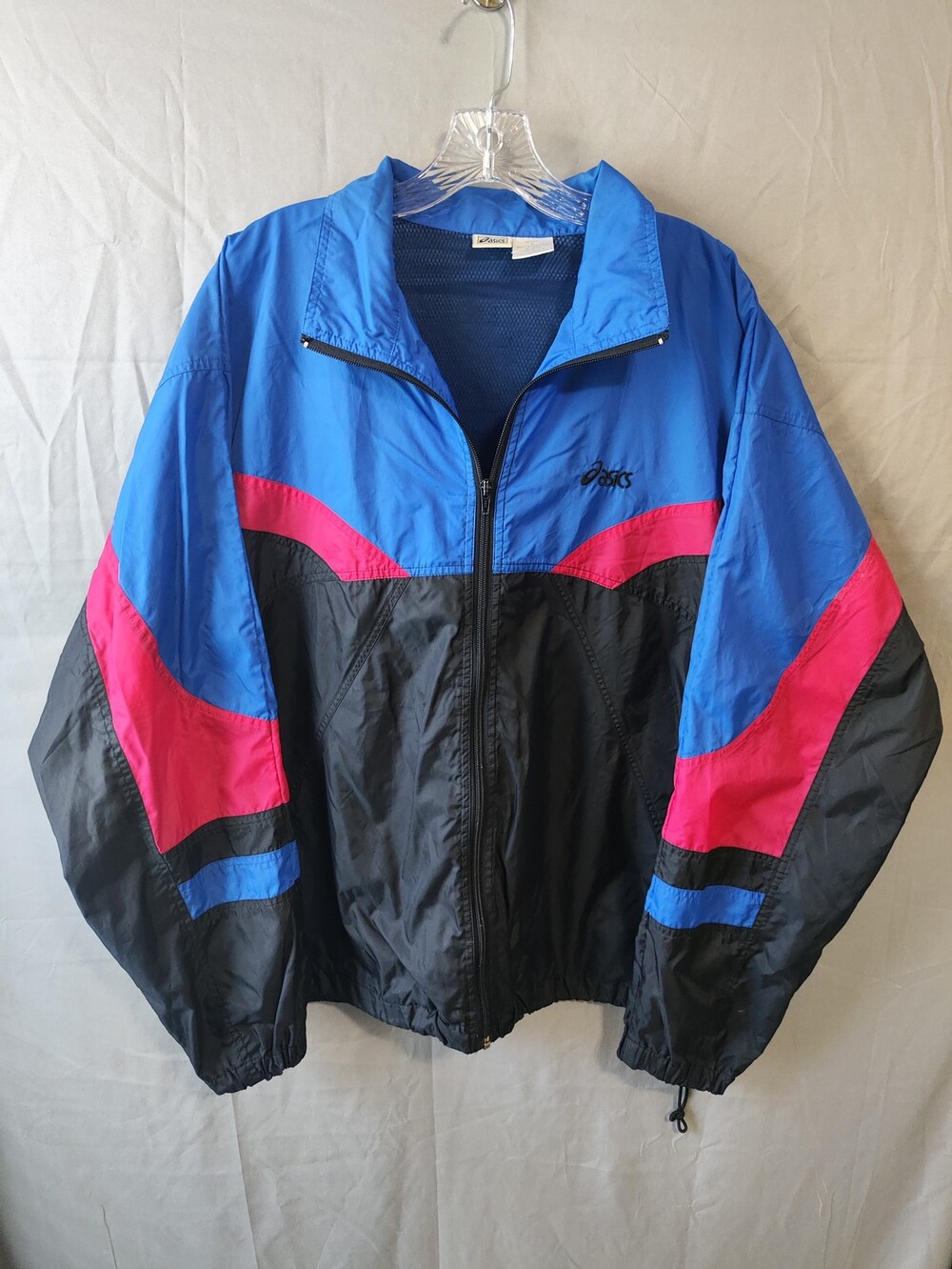 Vintage Asics Jacket Mens Large Blue Black Pink Nylon Windbreaker Retro 90s